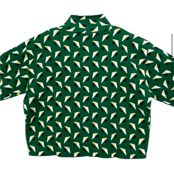 Maeve Anthropologie Carys Kelly Green Geometric Print Mock Neck Sweater XL - Picture 2 of 4